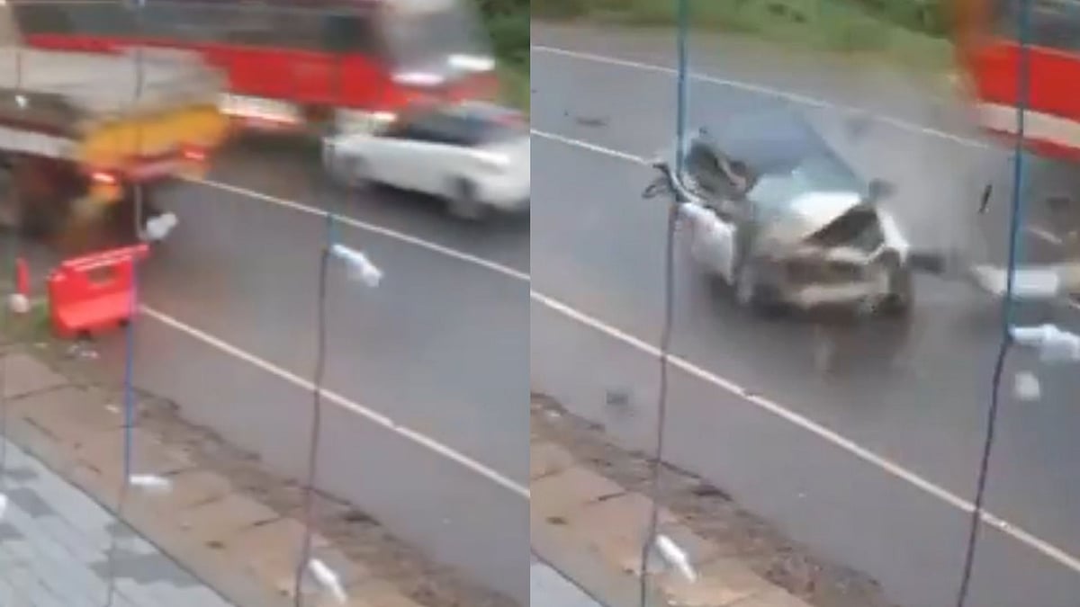 Horrific Accident Caught On Camera: Car Crashes Into Oncoming Bus While Attempting To Overtake Truck...