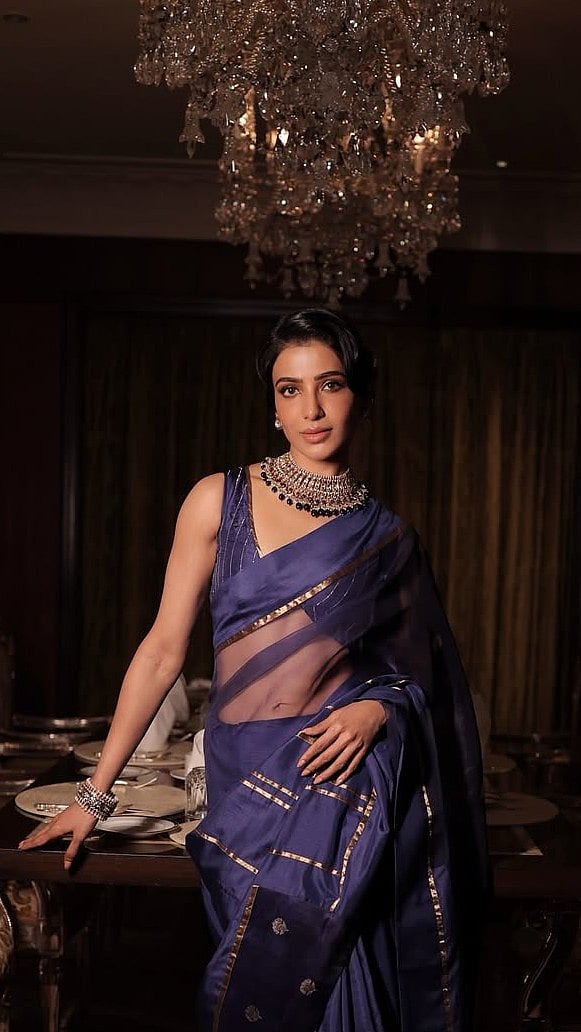 Samantha Ruth Prabhu Looks Dreamy In ₹45,000 Midnight-Blue Silk Organza Saree