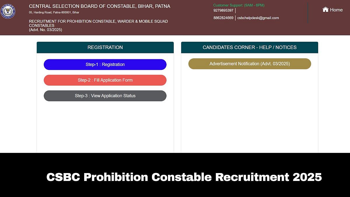 CSBC Prohibition Constable Recruitment 2025: Registration Process Ends Soon; Here's How To Apply