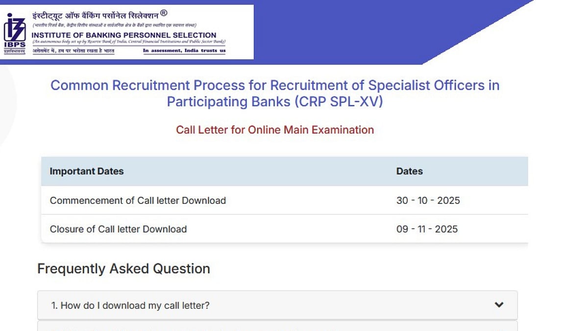 IBPS Releases SO Mains Admit Card 2025 For 1007 Vacancies; Exam On November 9