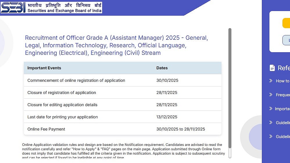 SEBI Grade A 2025 Recruitment Begins For 110 Assistant Manager Posts At sebi.gov.in; Check Fees, Documents & Exam Dates