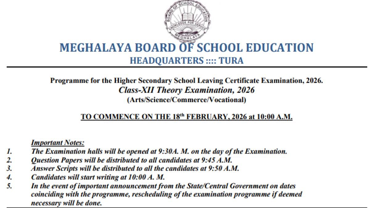 MBOSE Announces 2026 SSLC And HSSLC Board Exam Dates: Class 10 Exams From January 30, Class 12 From February 18