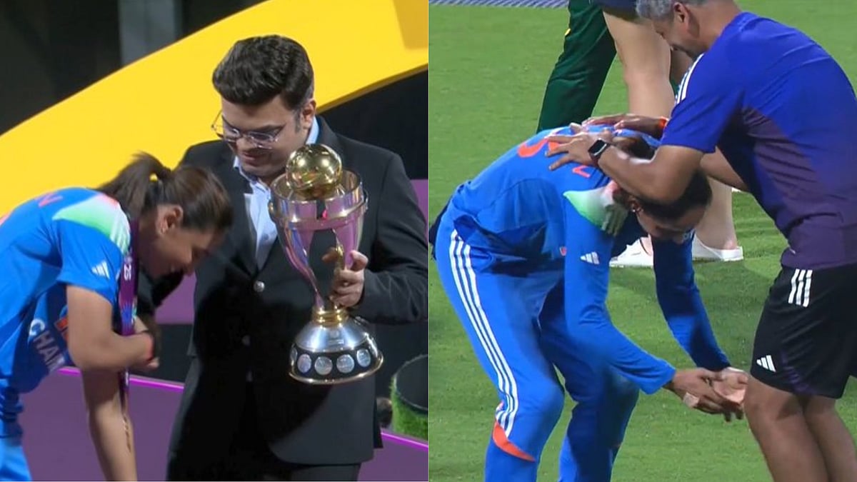 Watch: Harmanpreet Kaur Touches Coach Amol Muzumdar & Jay Shah's Feet After India Wins Women's World Cup Trophy 
