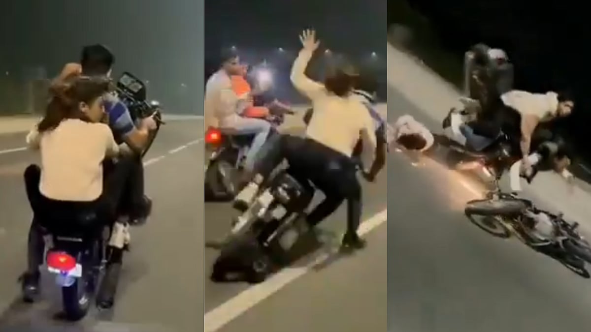 Couple Horribly Crashes While Filming Reel Of Dangerous Bike Stunt On Highway; Friends Also Injured | WATCH 
