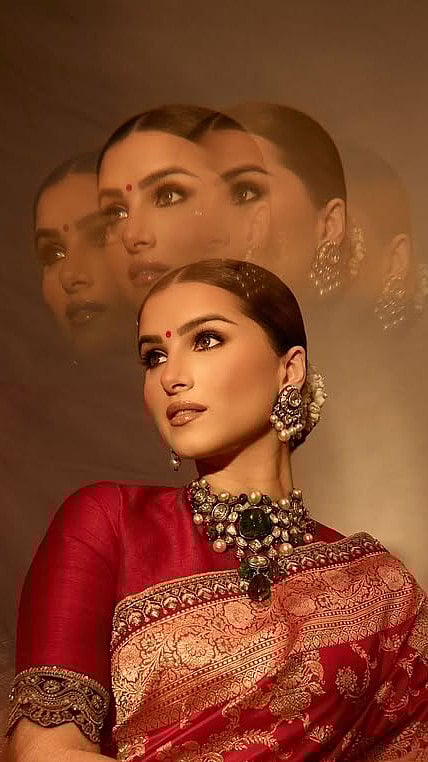 Tara Sutaria's Regal, Classic Red Banarasi Saree 