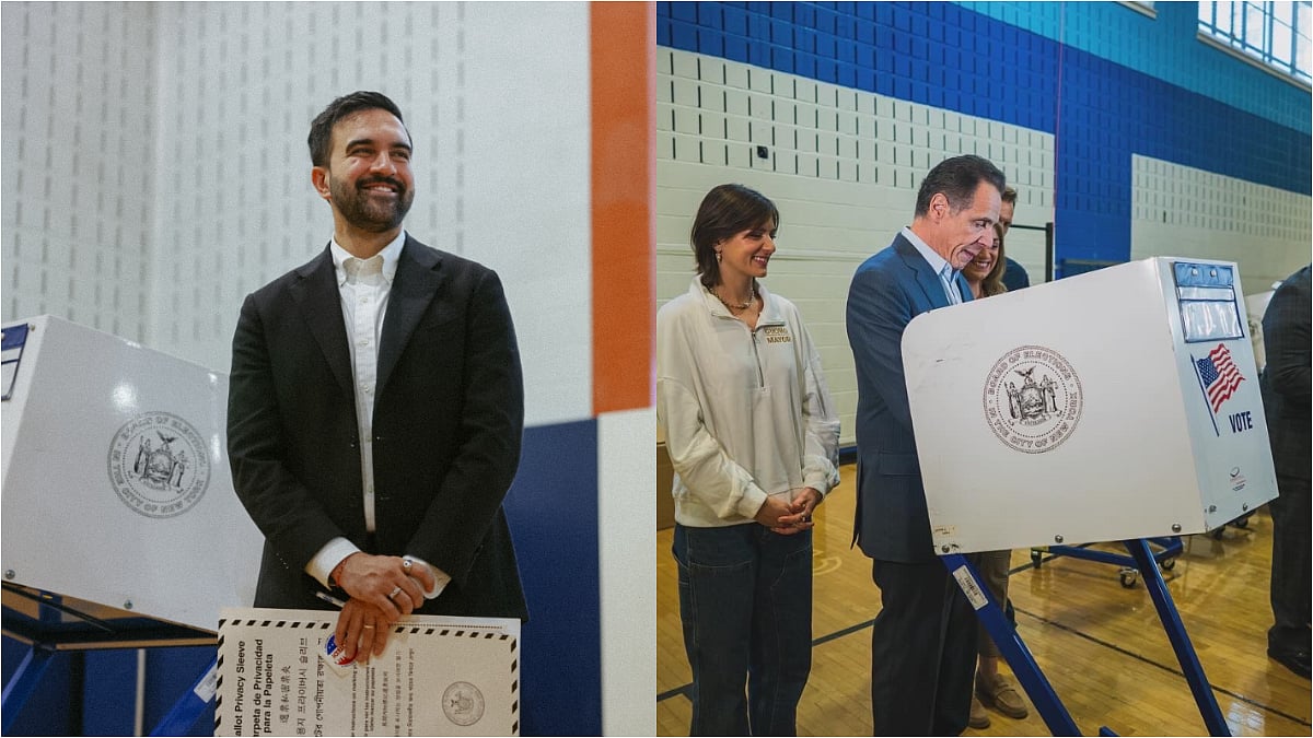 Zohran Mamdani And Andrew Cuomo Cast Their Votes In High-Stakes NYC Mayoral Election 2025; Visuals...