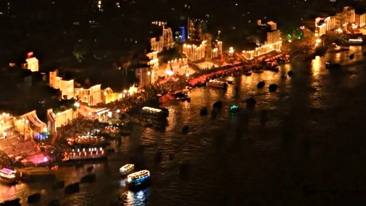 CM Yogi Adityanath Lights First Lamp At Namo Ghat, Witnesses Ganga Aarti Aboard A Cruise