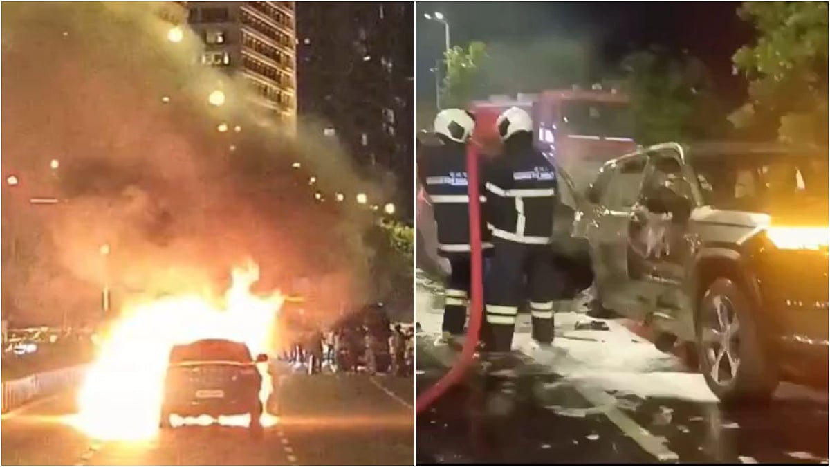 Mumbai Tragedy: 2 Cars, Including Cab, Gutted In Fire After Collision Near Trident Hotel On Marine Drive; No Injuries Reported | VIDEO 