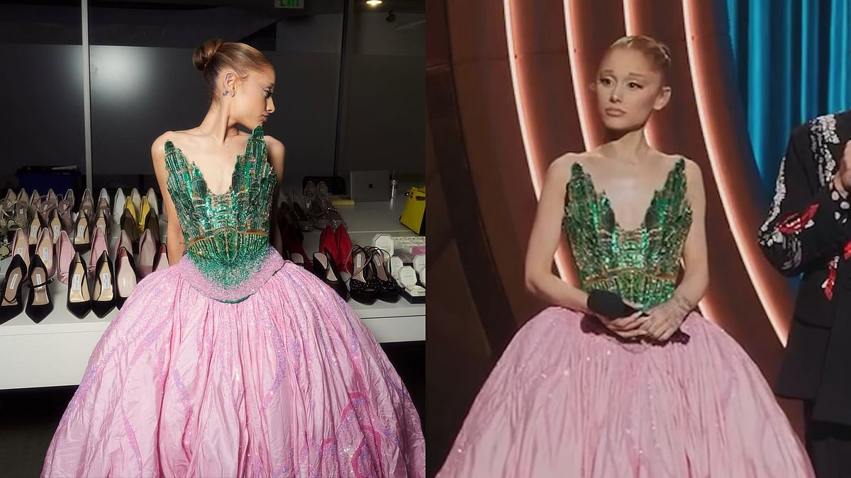Ariana Grande Dazzles In Indian Designer Rahul Mishra's Handcrafted Emerald Gown For Wicked: Part Two 