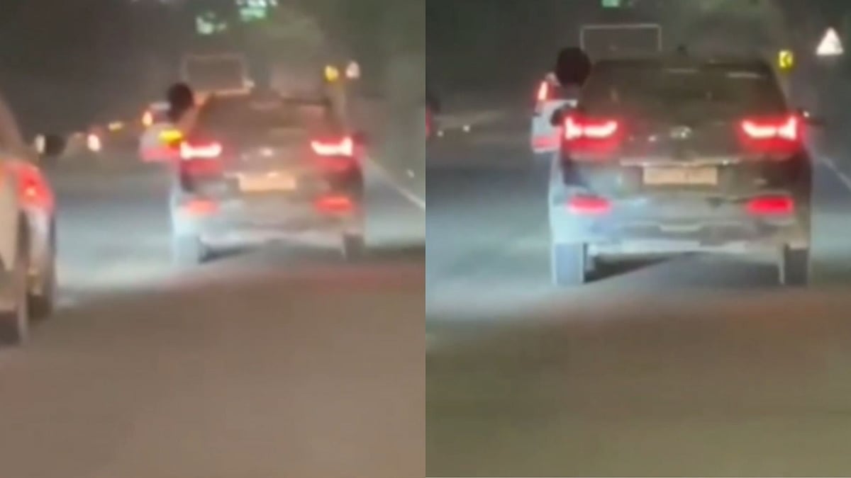 'Nude' Woman Seen Performing Dangerous Stunt From Moving Car On Shaheed Path Road In Lucknow - VIDEO