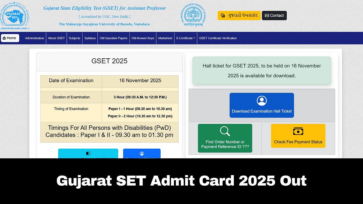 Gujarat SET Admit Card 2025 Out; Here's How To Download 