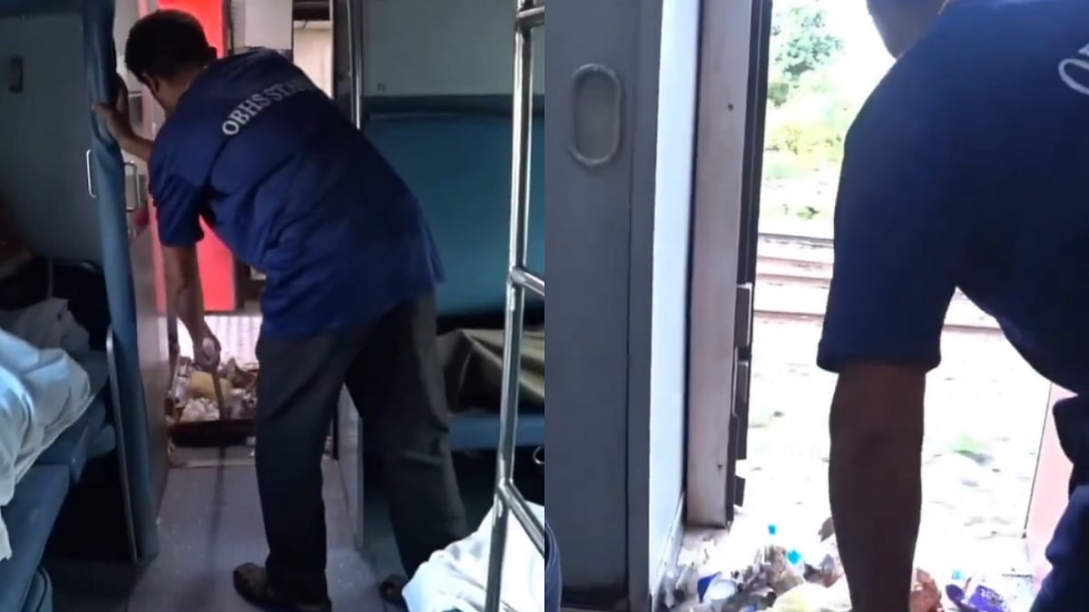 'This Is How They Clean In India': Foreigner Shows Sweeper In Train, Throwing Away Garbage Directly On Tracks, Railways Respond 