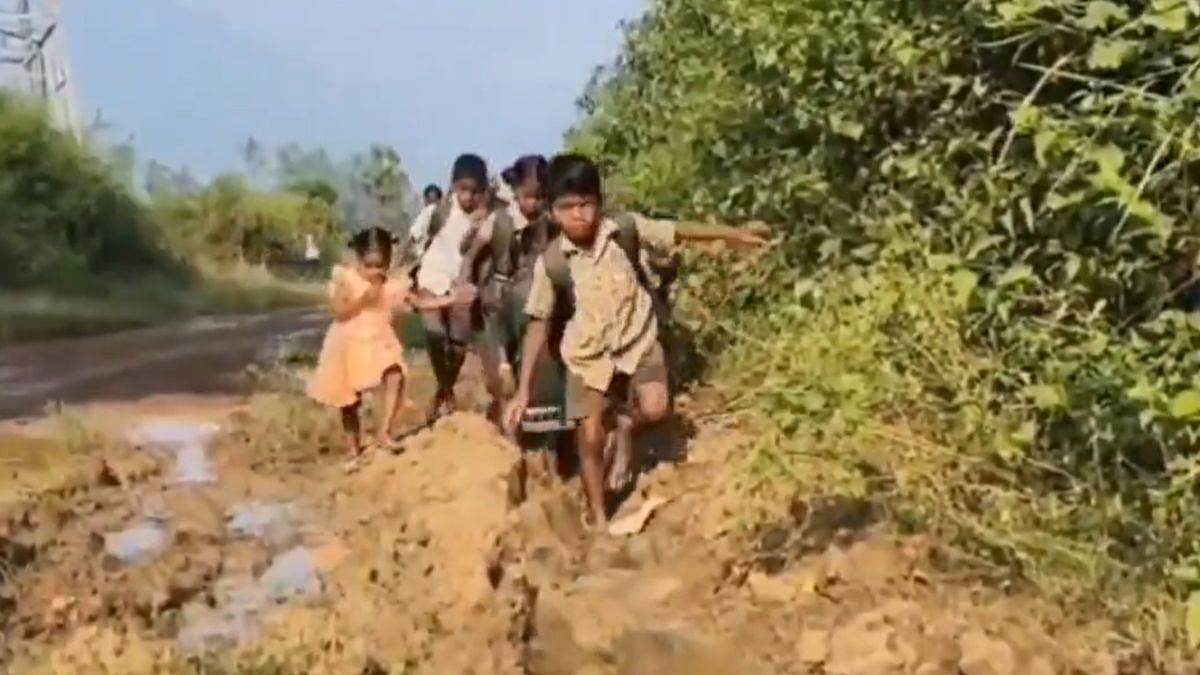 VIDEO Shows Tribal Children Wading Through Muddy Roads To Reach School In AP's Vizianagaram 
