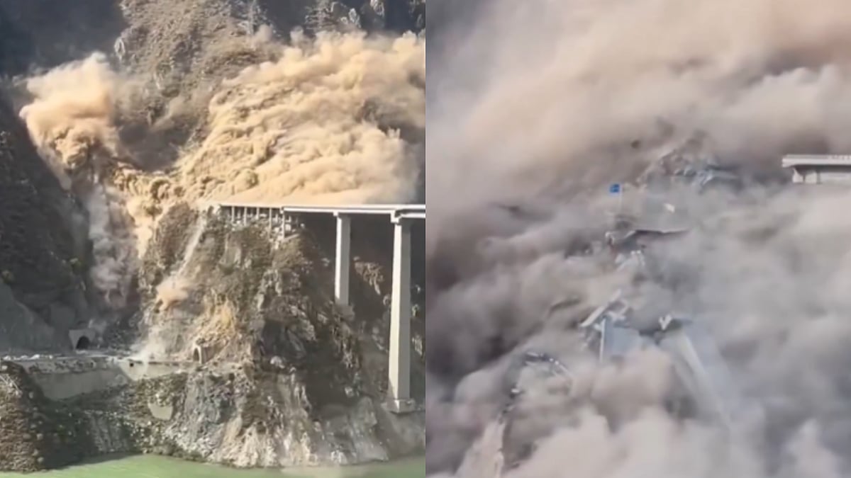 'China Is Not As Smart As...': Netizens React As Recently Opened 758-Metre-Long Chinese Bridge Collapses Due To Landslide; Visuals Inside 