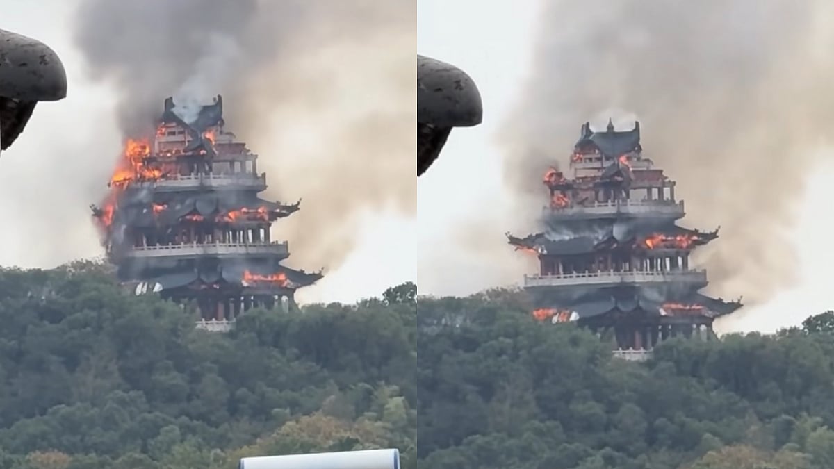 On Camera: Massive Fire Breaks Out At 1500-Year-Old Temple In China, Destroys Multi-Storey Pavilion 