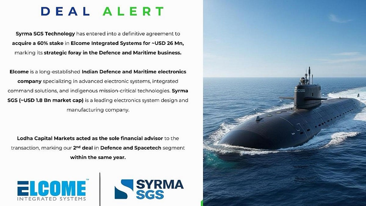 Syrma SGS Acquires 60% Stake In Elcome Integrated Systems, Marking Entry Into Defence And Maritime...