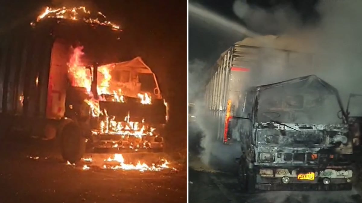 MP News: Truck Gutted After Gas Cylinder Blast On NH-45; Driver Escapes Unhurt -- VIDEO