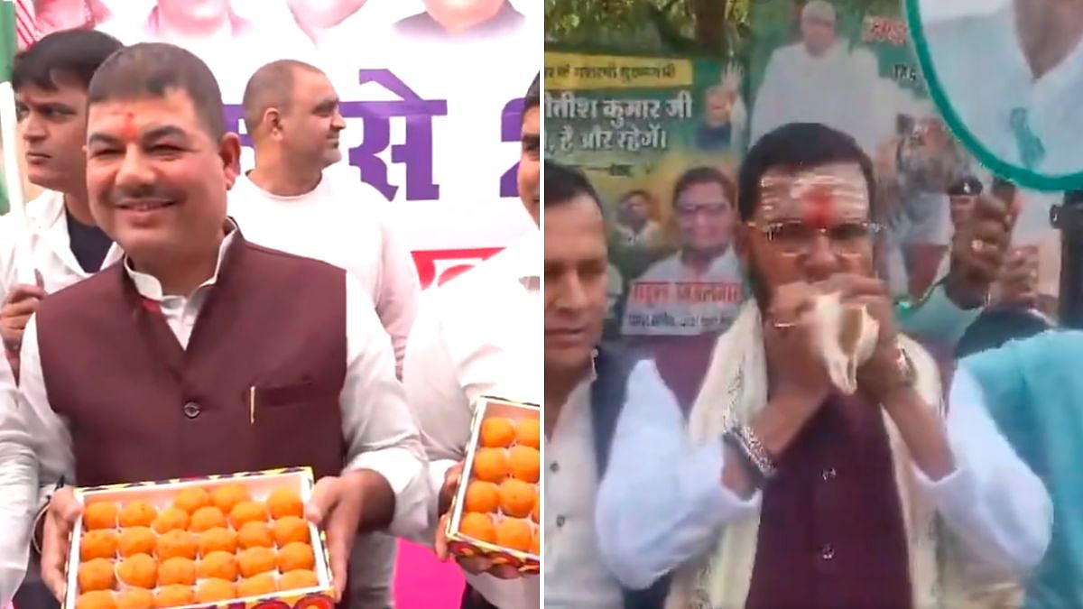 Bihar Assembly Elections 2025: Firecrackers, Gulaal Mark JD(U) Celebrations As NDA Maintains Big...