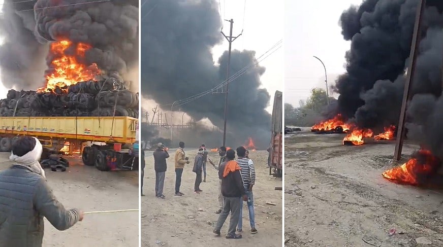 MP News: Truck Loaded With Scrap Tyres Catches Fire After Touching Electric Wire In Morena--VIDEO