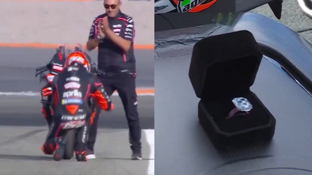 Unusual Scenes! Marco Bezzecchi Proposes To His Aprilia Bike After Winning MotoGP Valencia Grand...