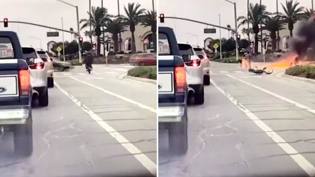 California Horror: Teen Biker Runs Red Light, Bike Smashes Into Car And Bursts Into Flames Yet...