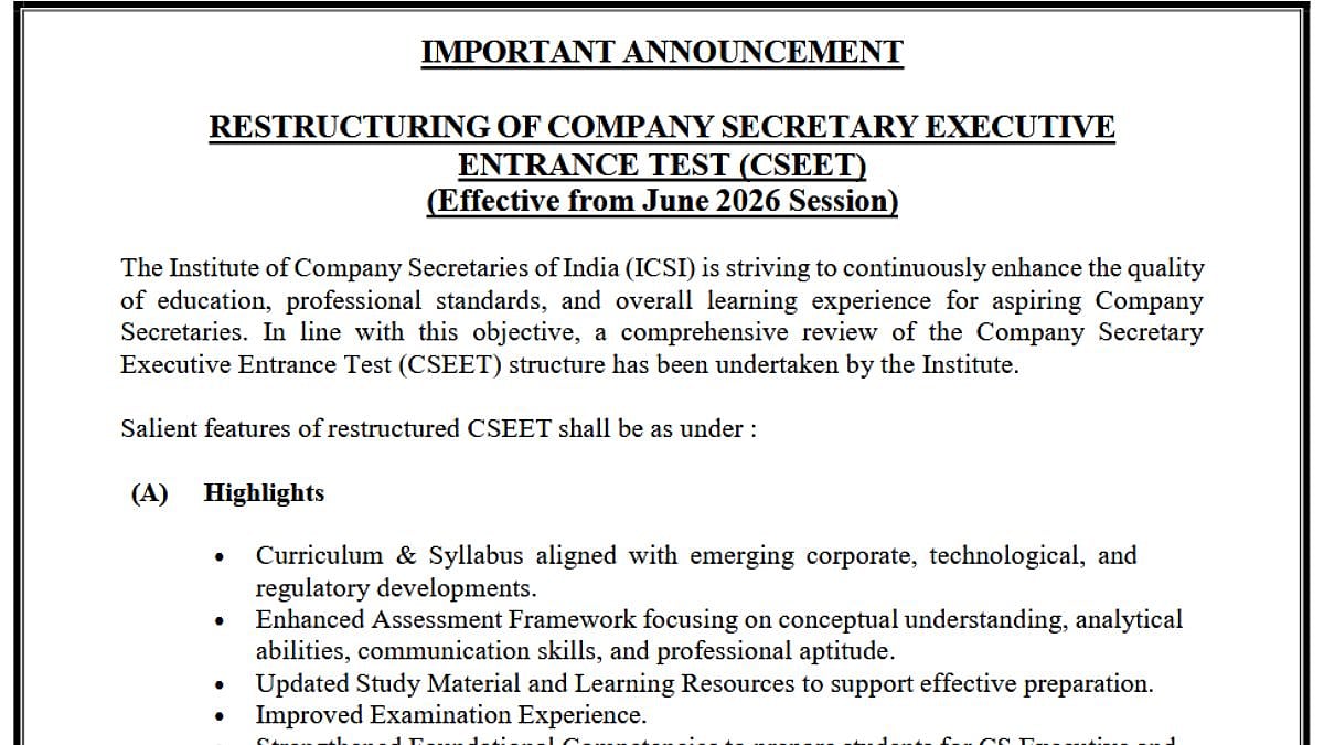 ICSI Announces Major Overhaul Of CSEET; New Structure Effective From June 2026 