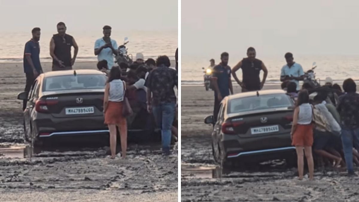 Mumbai: Car Gets Stuck In Sand At Rajodi Beach Near Virar; Netizens Call It 'Hawabazi' As Video Goes Viral 