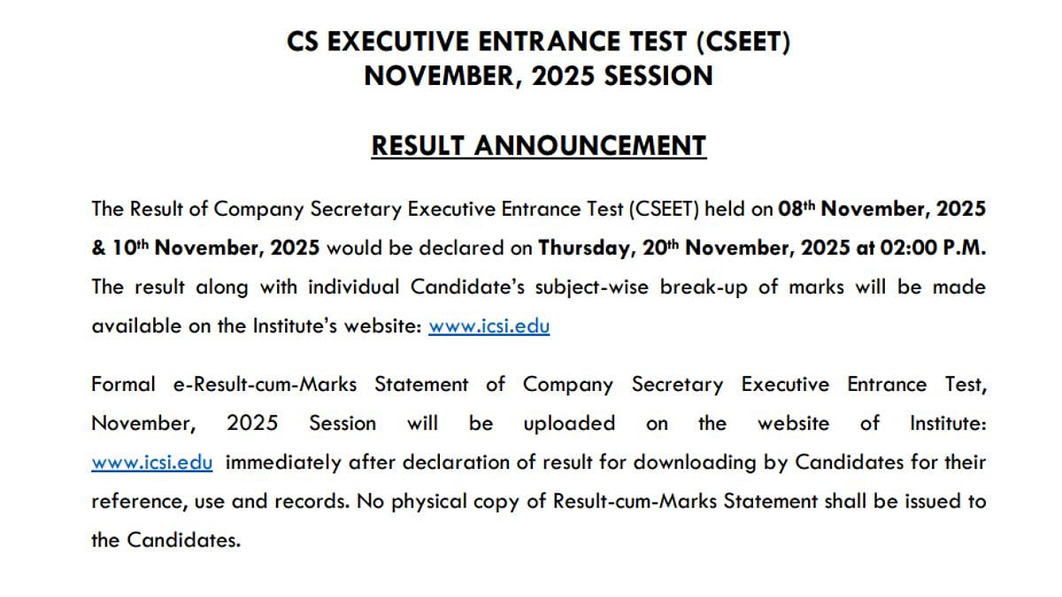 ICSI To Announce CSEET November 2025 Results Tomorrow At 2 PM; Here's How To Check 
