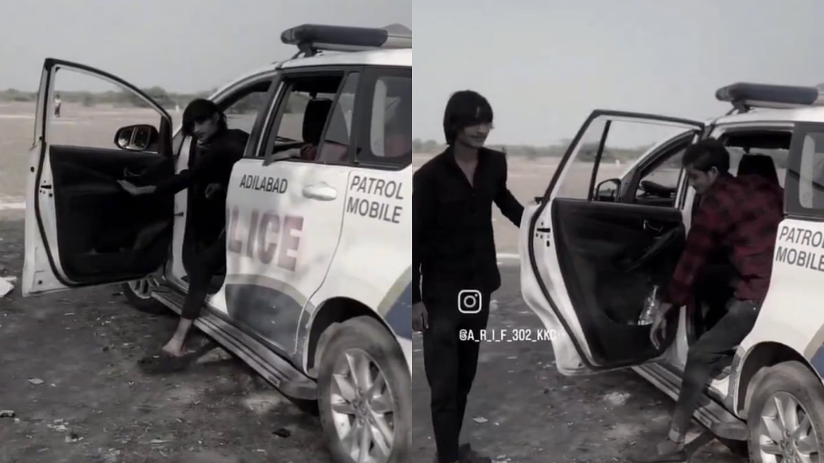 'Galti Ho Gayi... Maaf Kardo': Youth Pleads After Reels Filmed Inside Telangana Police Patrolling Car Goes Viral; WATCH | X @GudumbaSatti
