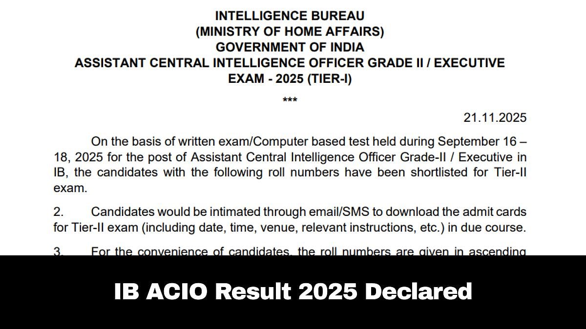 IB ACIO Result 2025 Released; Check Details Here 