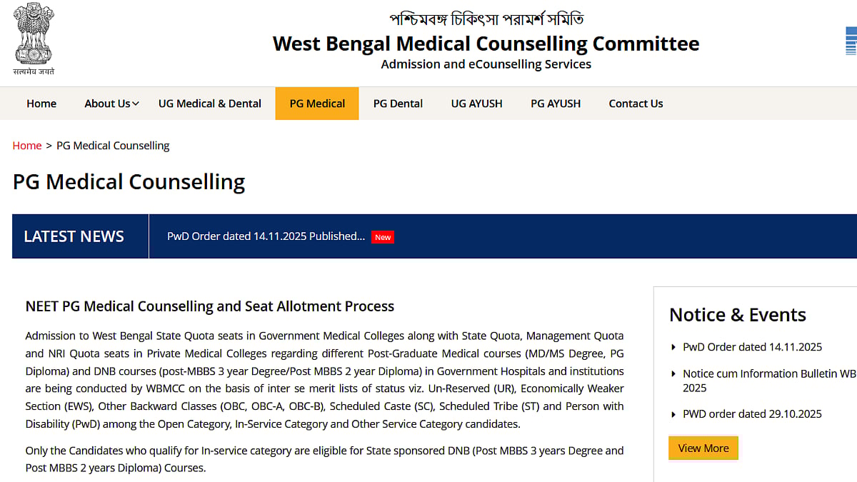 WB NEET PG 2025 Counselling: Round 1 Choice Filling Opens Today; Allotment Result To Be Released On November 27 
