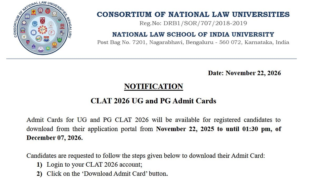 CLAT 2026 Admit Card Released For UG & PG, Exam From December 7; Know Exam Pattern 
