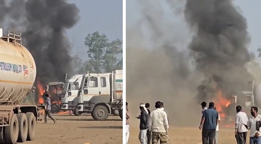 MP News: Fire Breaks Out In Parked Gas Tanker In Guna; People Run For Safety--VIDEO
