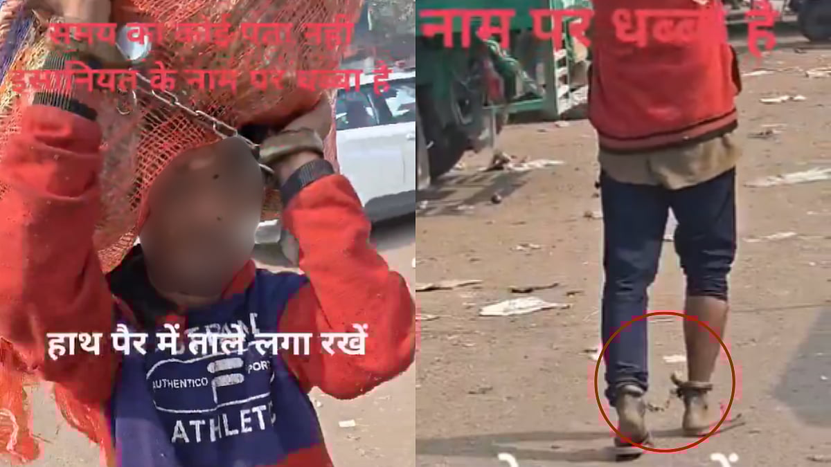 'Police So Rahi Hain Kya?' Netizens Slam As Video Shows Poor Labourer Working With Cuffs Tied To Hands & Legs In Delhi Market 