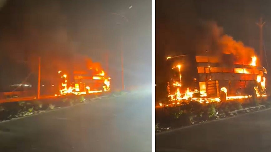 MP News: Moving Bus Catches Fire After Tire Spark In Gwalior, Driver Saves 45 Passengers--VIDEO