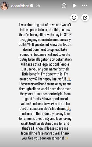 Donal Bisht breaks her silence on reports claiming Abhishek Bajaj cheated on her wife with her, ‘Stop dragging…’