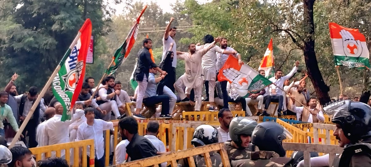 Protesters climbed the barricade 