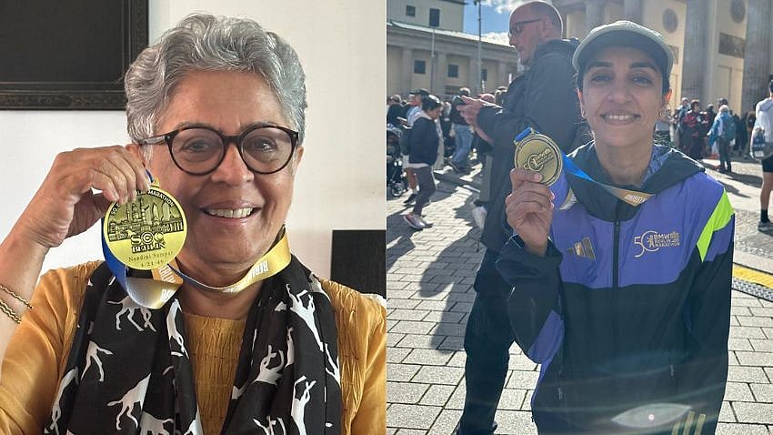 Nandini's mom Brinda Somaya proudly flaunts her Berlin marathon medal