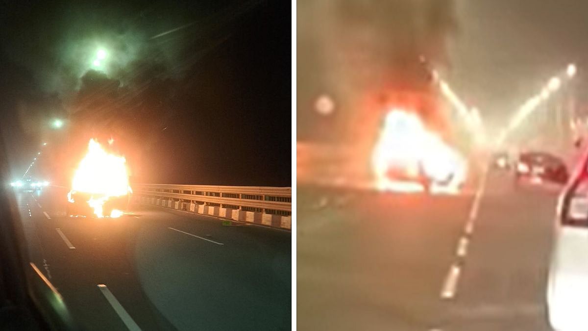 Mumbai: Car Catches Fire On Bandra Worli Sealink, Causing Massive Traffic Jam; Video 