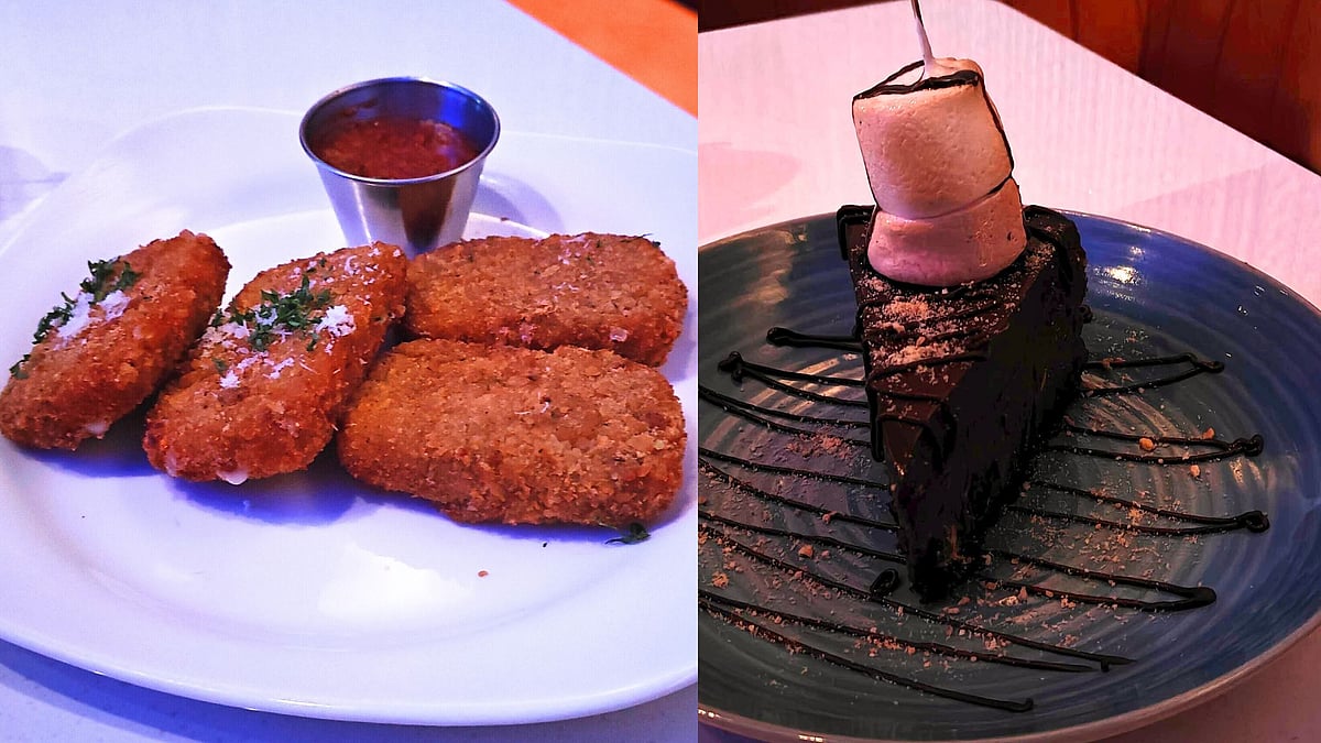 The Cheese Stick Stack come along with marinara, a tomato sauce, (right) S'mores Chocolate Cheesecake 