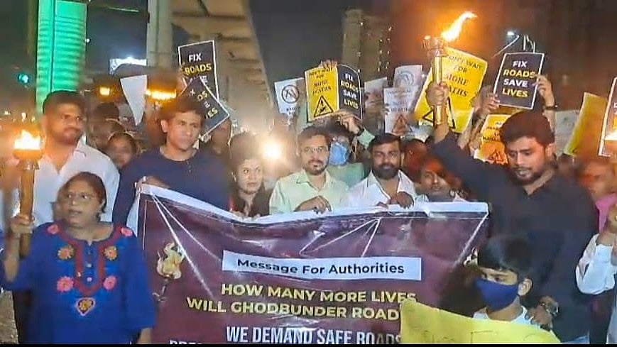 Thane Residents Hold Torch Rally Over Fatal Road Accidents On Ghodbunder Road