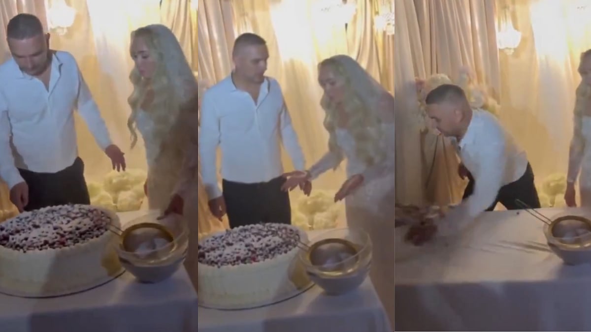 Bizarre! Riled Up Groom Tosses Away Wedding Cake On Floor After Wife Scolds Him During Celebrations, Netizens Call Him 'Walking Red Flag' 