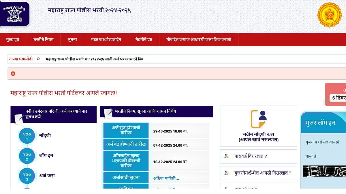 Maharashtra Police Recruitment 2025: Registration Deadline Extended Till December 7; Over 15,000 Posts Up For Grabs 