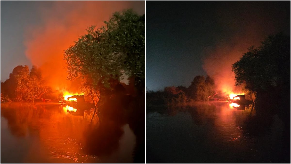 Bhiwandi News: Revenue Dept Destroys Suction Pumps and Barges In Ulhas River Creek During Midnight Crackdown On Sand Mafia | VIDEO