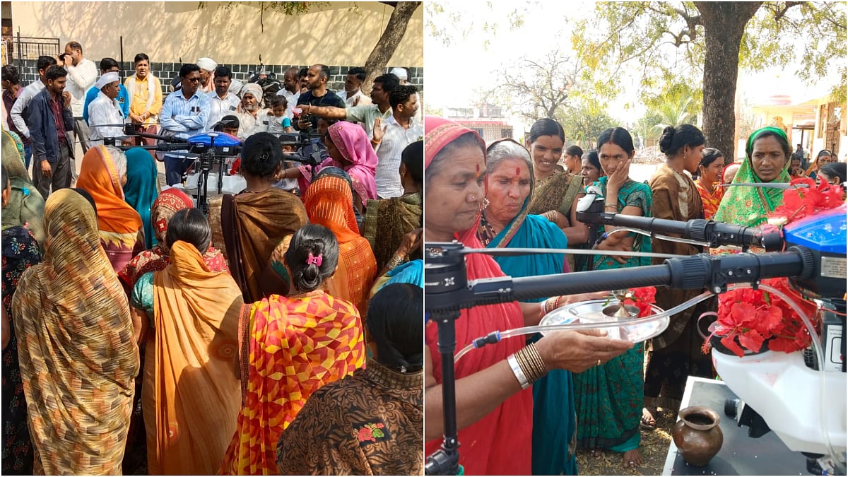 Women in rural Maharashtra receive training as certified drone pilots to support precision agriculture and climate-resilient farming
