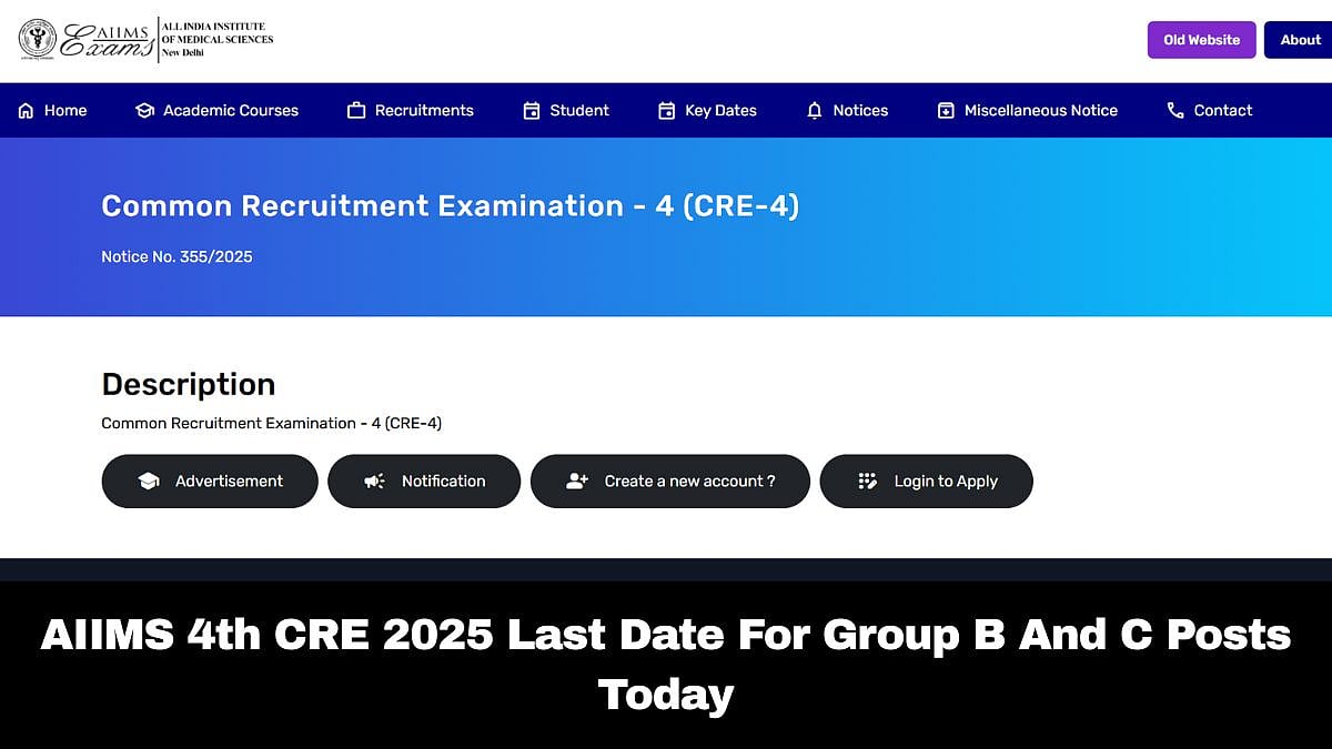 AIIMS 4th CRE Group B & C Posts 2025: Last Chance To Apply; Details Here 