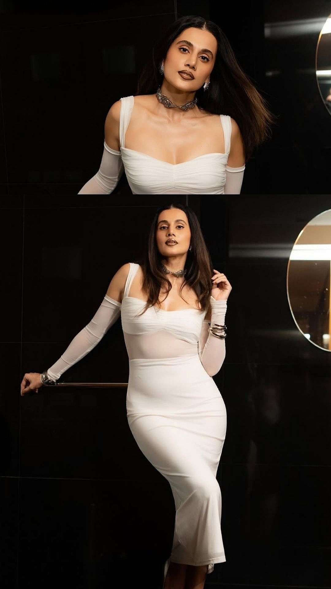 Taapsee Pannu Poses Boldly In Dramatic White Dress & Metallic Lips