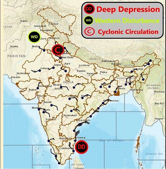 Weather systems affecting Madhya Pradesh at present