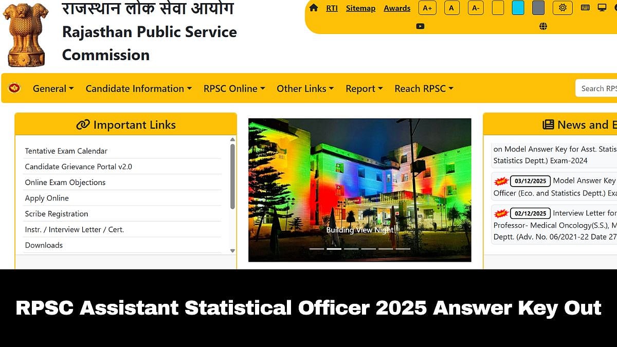 RPSC Assistant Statistical Officer Tentative Answer Key 2025 Out; Raise Objection Till December 6 