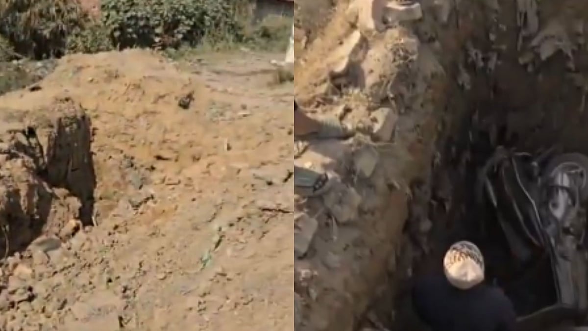 Youth On Scooter Falls Into Deep Open Pit In UP’s Hapur -VIDEO